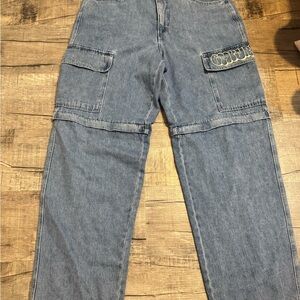 Empyre Blue Flare & Wide Leg Jeans that zipper into jorts